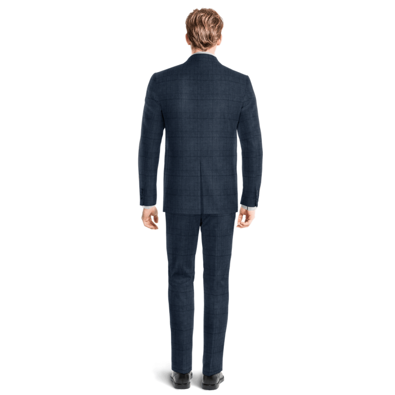 Blue Glen Check linen peak lapel one button unlined Suit