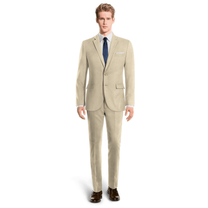 Beige linen Slim Fit unlined Suit with handkerchief