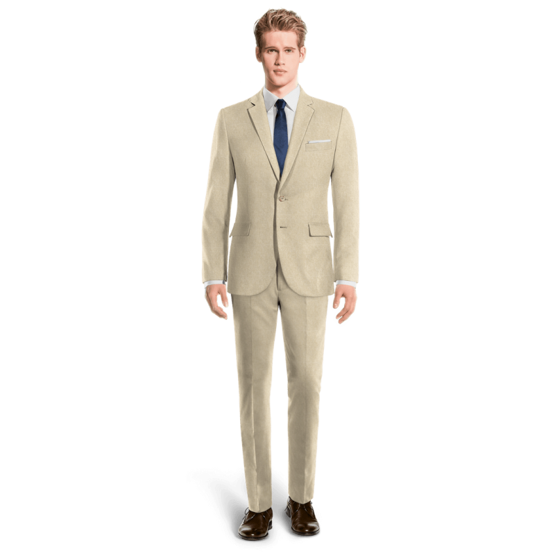 Beige linen Slim Fit unlined Suit with handkerchief