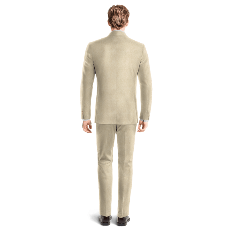 Beige linen Slim Fit unlined Suit with handkerchief