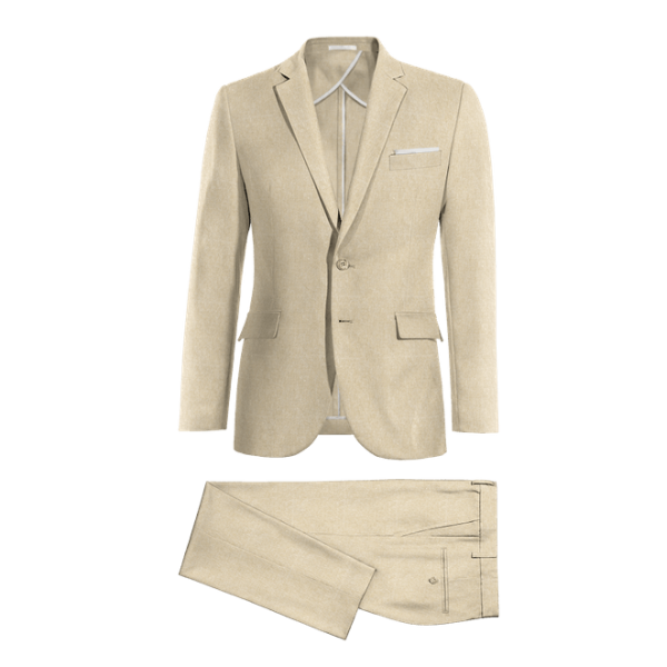 Beige linen Slim Fit unlined Suit with handkerchief