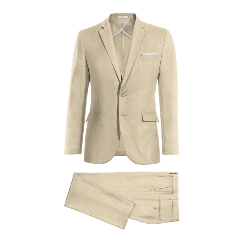 Beige linen Slim Fit unlined Suit with handkerchief