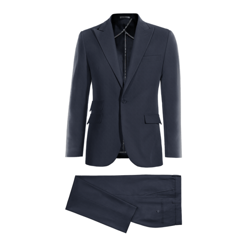 Blue Wool Blends peak lapel 1 button unlined Suit