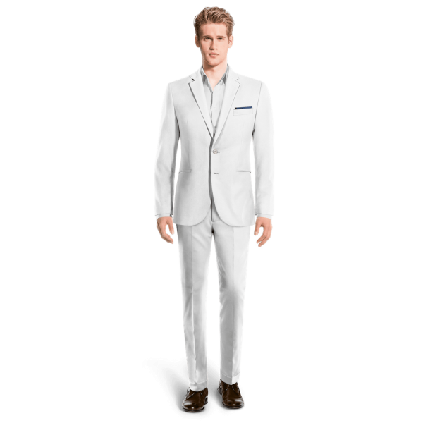 White linen Slim Fit unlined Suit with pocket square