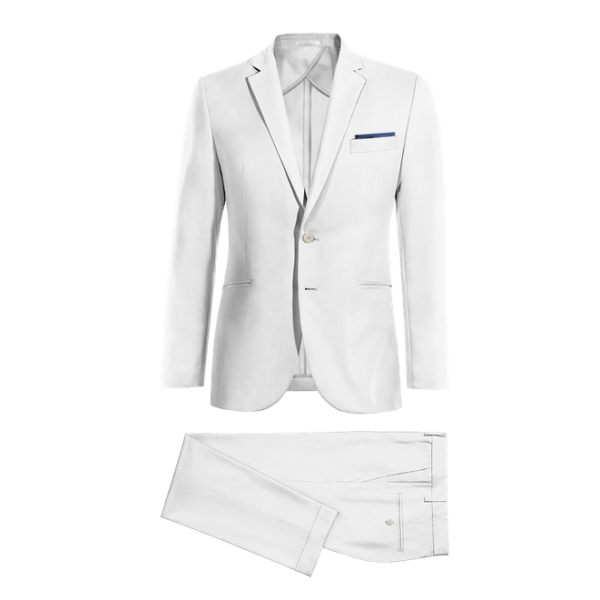 White linen Slim Fit unlined Suit with pocket square