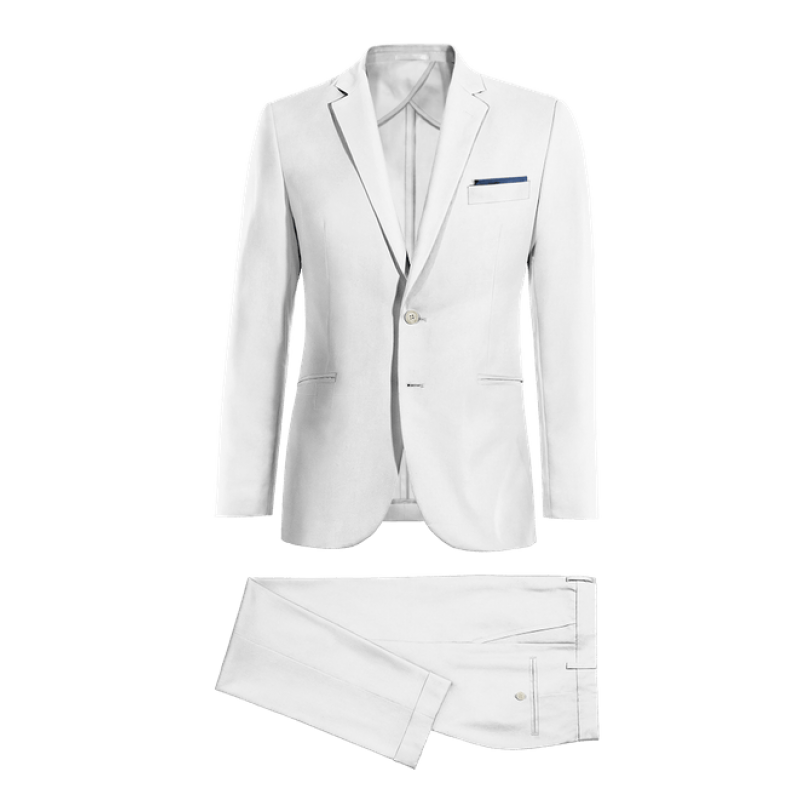 White linen Slim Fit unlined Suit with pocket square