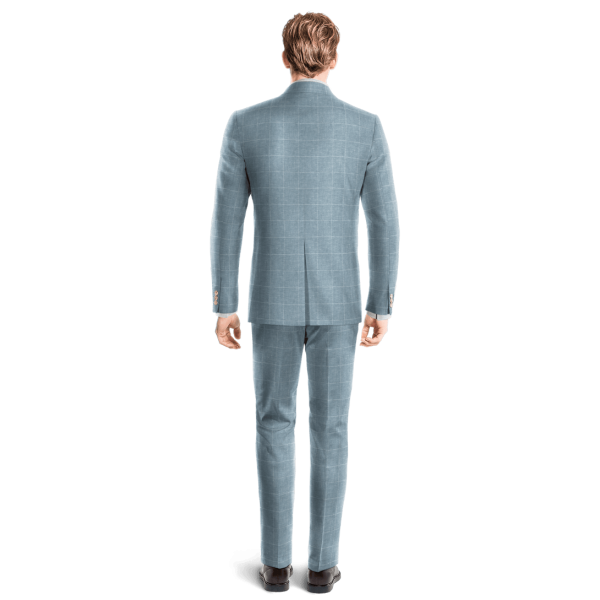 Blue Plaid Cotton-Linen peak lapel Slim Fit Suit