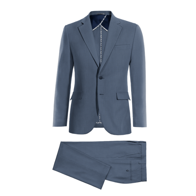 Blue Wool Blends wide lapel unlined Suit