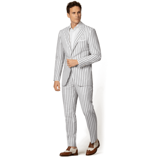 White Pinstripe Linen-cotton peak lapel Suit