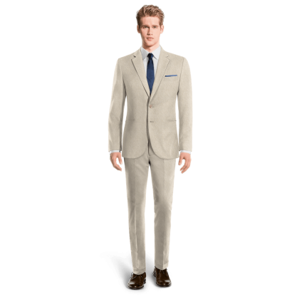 Beige linen unlined Suit with pocket square