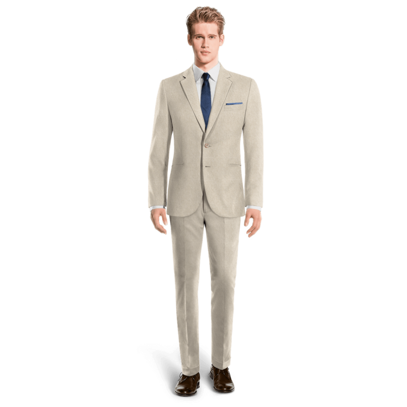 Beige linen unlined Suit with pocket square