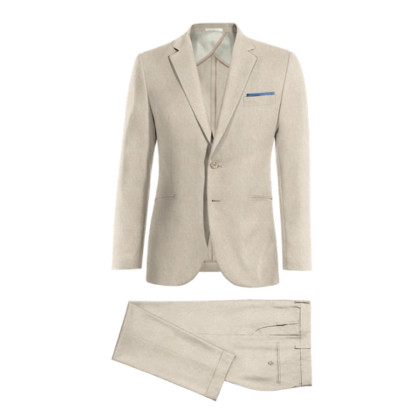 Beige linen unlined Suit with pocket square