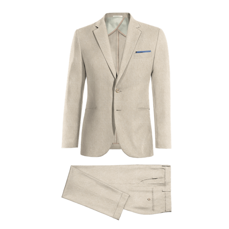 Beige linen unlined Suit with pocket square