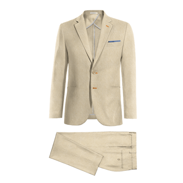 Beige linen unlined Suit with a pocket square