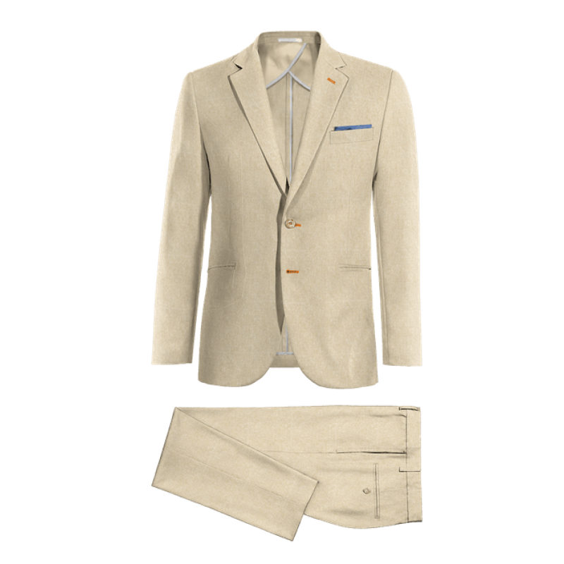 Beige linen unlined Suit with a pocket square