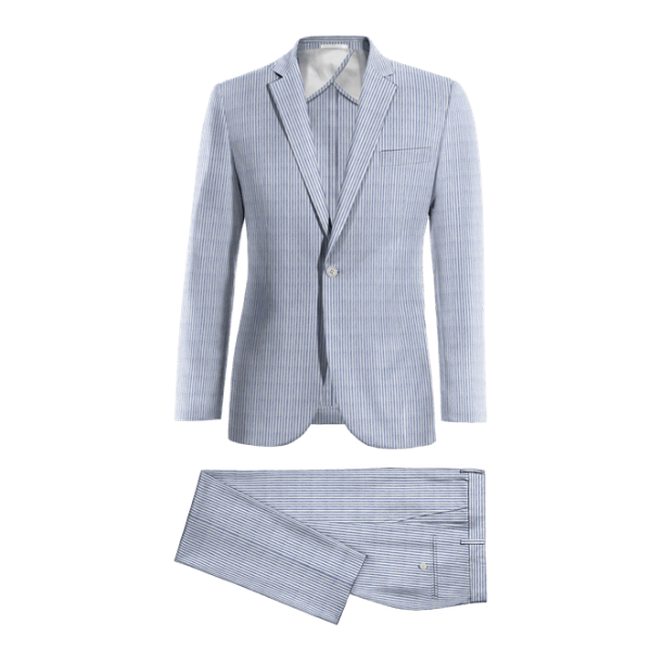 Blue Pinstripe seersucker 1 button unlined Suit