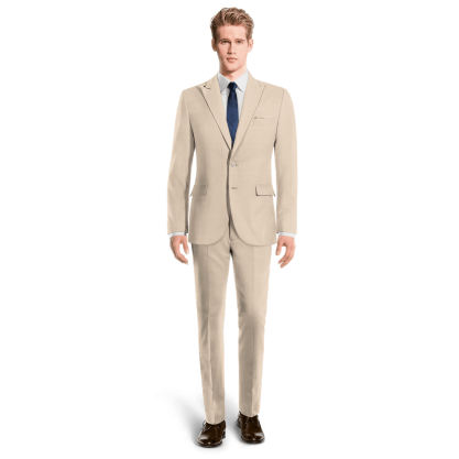 Sand Wool Blends peak lapel unlined Suit with a pocket square