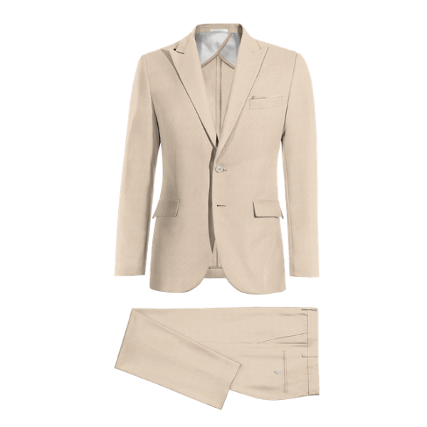 Sand Wool Blends peak lapel unlined Suit with a pocket square