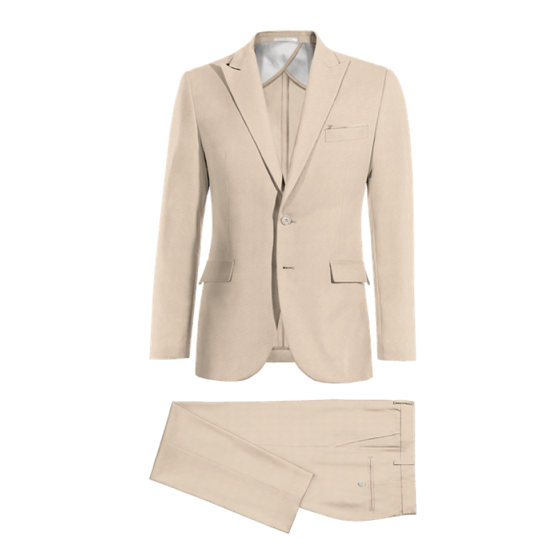 Sand Wool Blends peak lapel unlined Suit with a pocket square