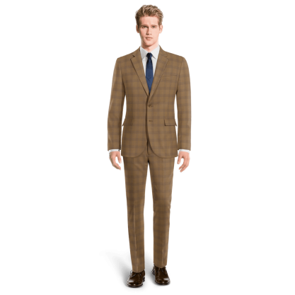 Camel Checked Polyester-Rayon Suit