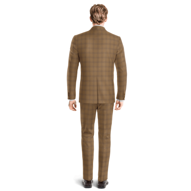 Camel Checked Polyester-Rayon Suit