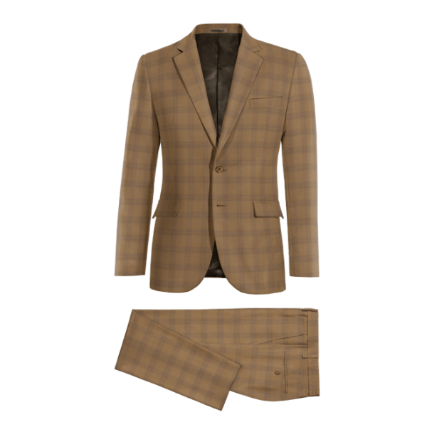 Camel Checked Polyester-Rayon Suit