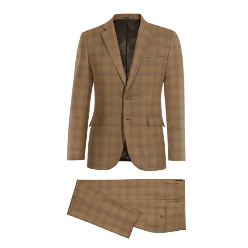 Camel Checked Polyester-Rayon Suit