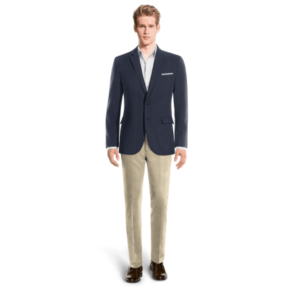 Blue linen unlined Suit with handkerchief