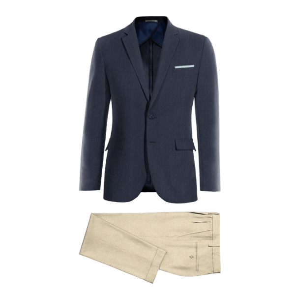 Blue linen unlined Suit with handkerchief