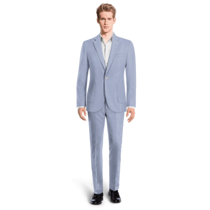 Blue Pinstripe seersucker 1 button Suit with customized threads