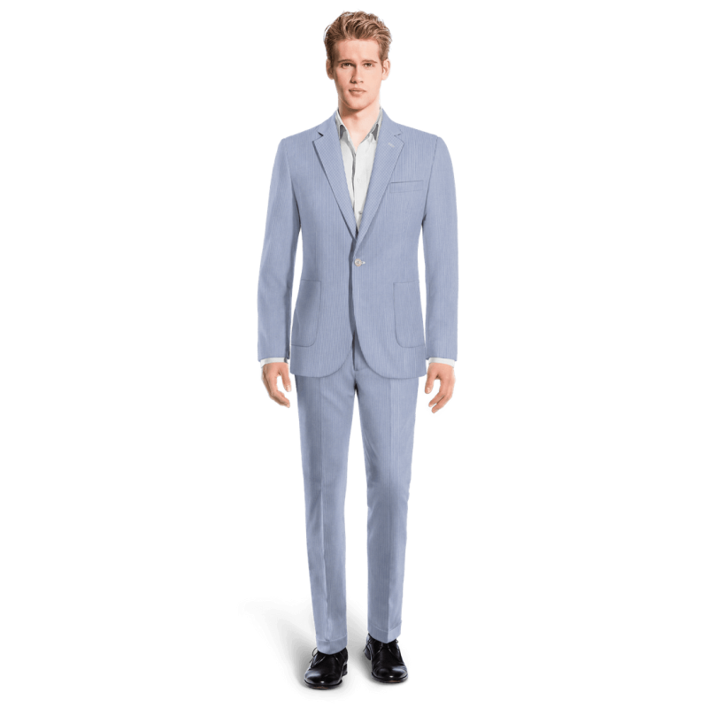 Blue Pinstripe seersucker 1 button Suit with customized threads