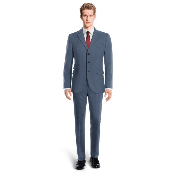 Blue Wool Blends 3-buttons unlined Suit