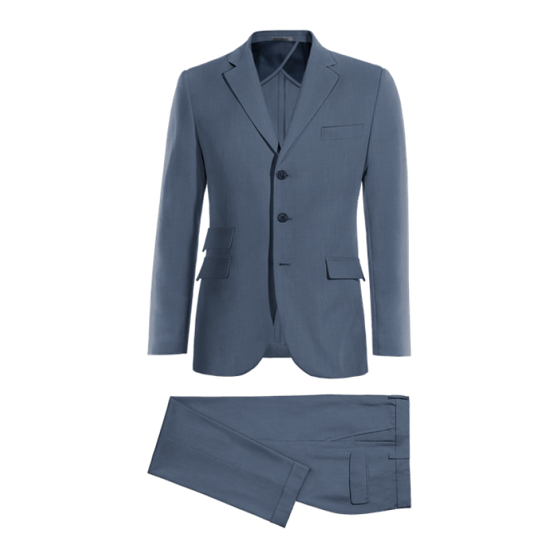 Blue Wool Blends 3-buttons unlined Suit