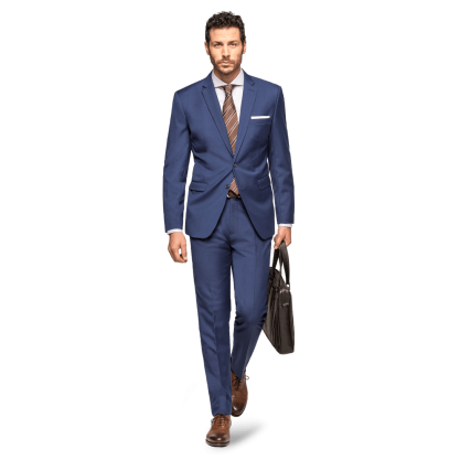 Royal Blue Wool Blends Suit with pocket square