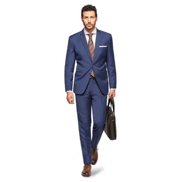 Royal Blue Wool Blends Suit with pocket square