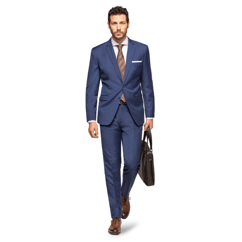 Royal Blue Wool Blends Suit with pocket square