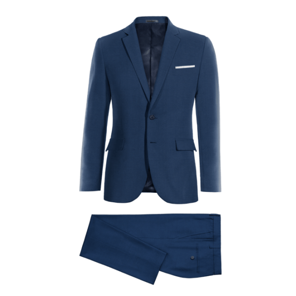 Royal Blue Wool Blends Suit with pocket square