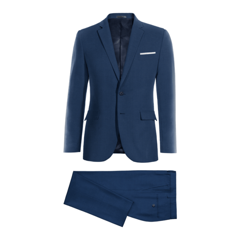 Royal Blue Wool Blends Suit with pocket square