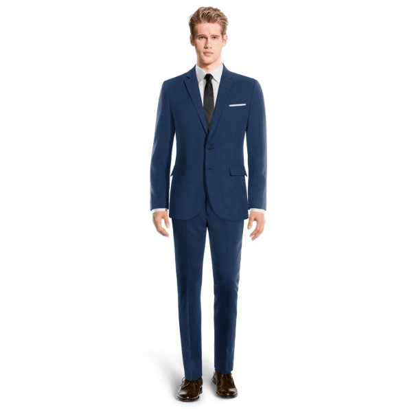 Royal Blue Wool Blends Suit with pocket square