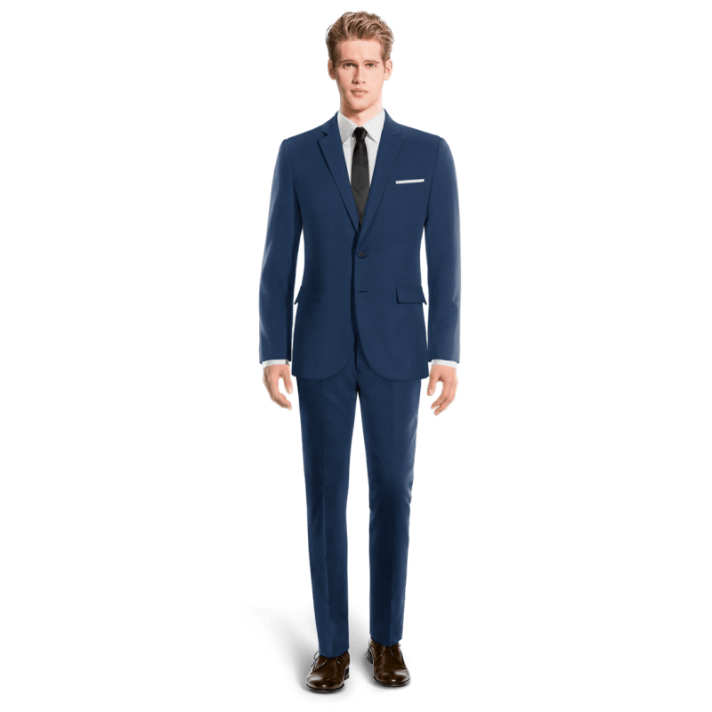 Royal Blue Wool Blends Suit with pocket square