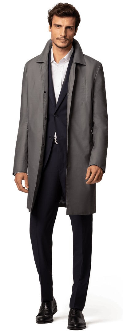 Grey single-breasted car coat