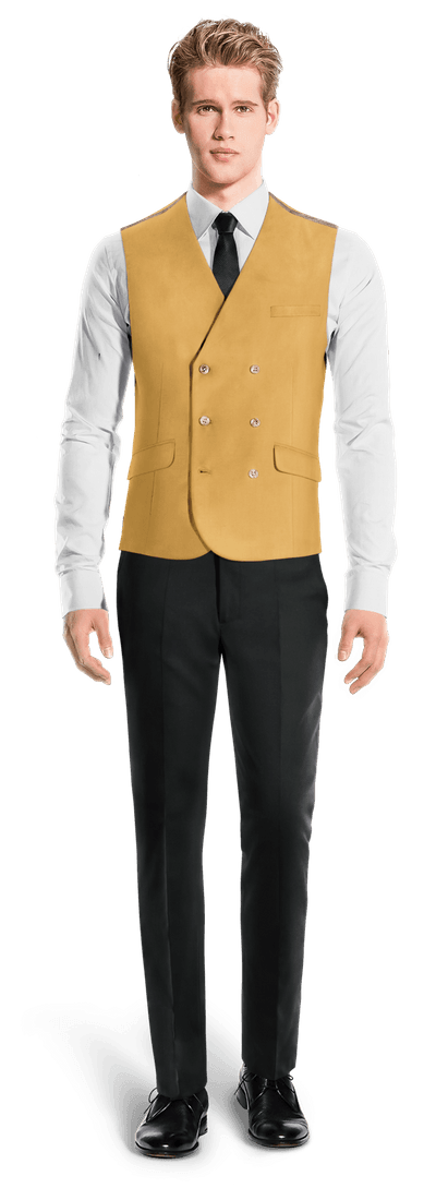 Yellow Polyester-Rayon double-breasted Vest