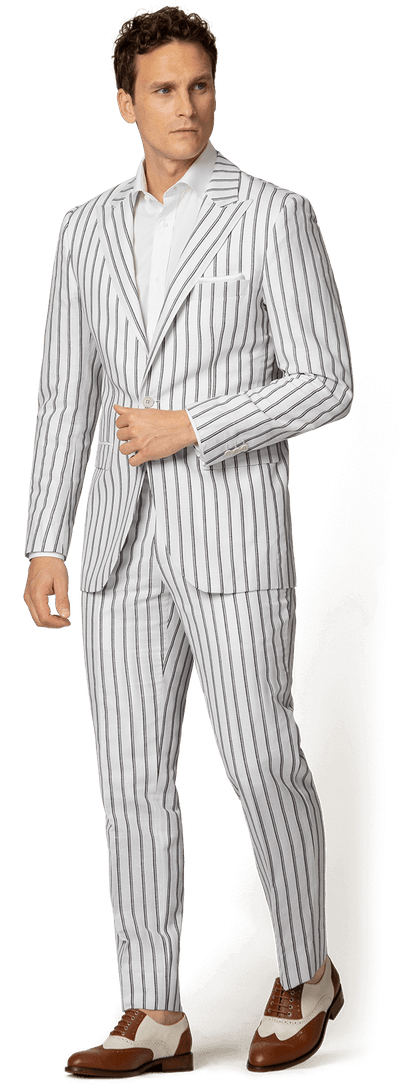 White Pinstripe Linen-cotton peak lapel Suit